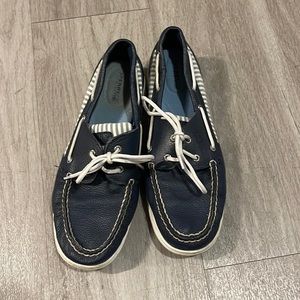 Sperry topsider Womens leather blue and white slip on shoes